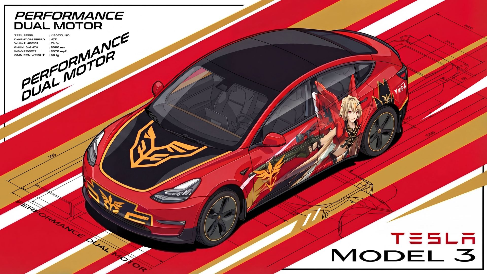 Gundam Sinanju × Arcueid itasha front_isometric_view